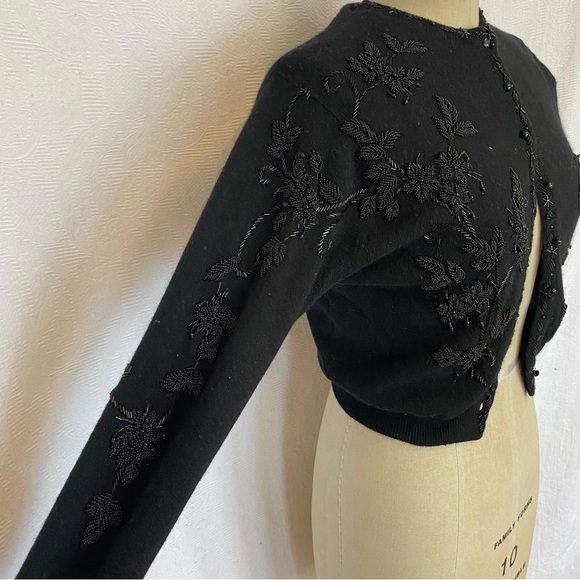 Vintage rare black jet beaded cardigan. XS - Picture 9 of 10